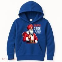 Funny Punjabi Indian Santa Singh Is Coming To Town Gift Kids Hoodie thumb 0