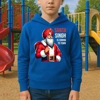 Funny Punjabi Indian Santa Singh Is Coming To Town Gift Kids Hoodie thumb 2