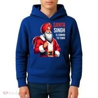 Funny Punjabi Indian Santa Singh Is Coming To Town Gift Kids Hoodie thumb 4