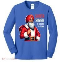 Funny Punjabi Indian Santa Singh Is Coming To Town Gift Kids Long Sleeve Shirt thumb 0