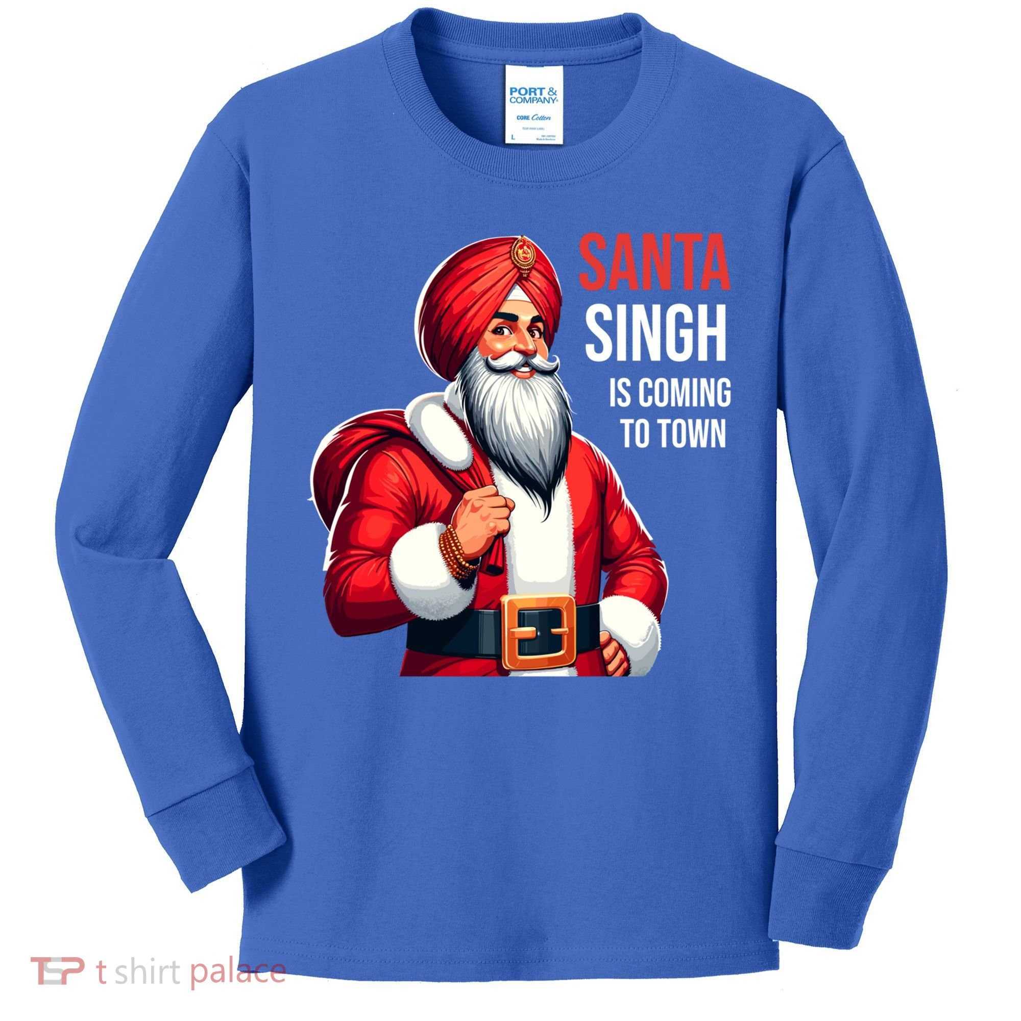 Funny Punjabi Indian Santa Singh Is Coming To Town Gift Kids Long Sleeve Shirt