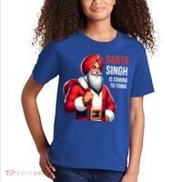 Funny Punjabi Indian Santa Singh Is Coming To Town Gift Kids T-Shirt thumb 2