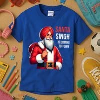 Funny Punjabi Indian Santa Singh Is Coming To Town Gift Kids T-Shirt thumb 3