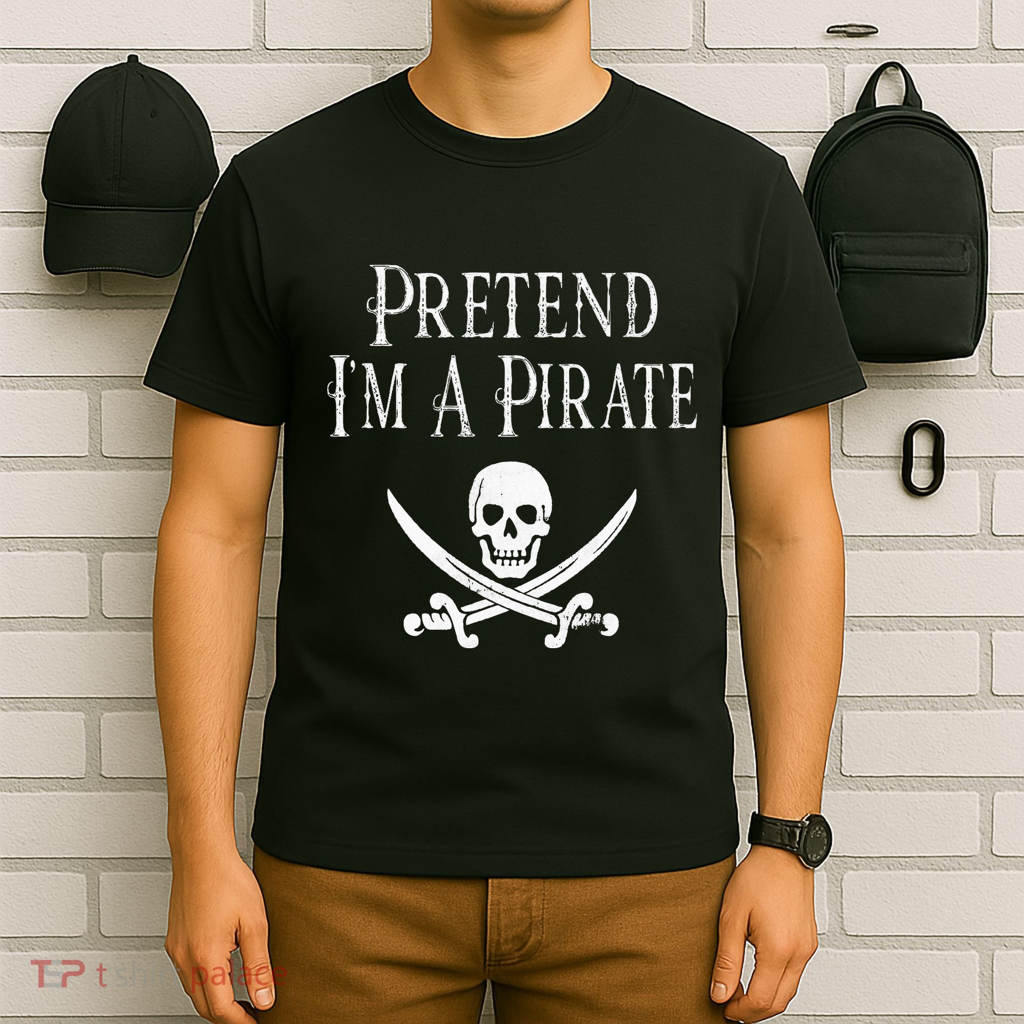 Fun Pretend I'm A Pirate Lazy Halloween Costume Skull Swords T-Shirt