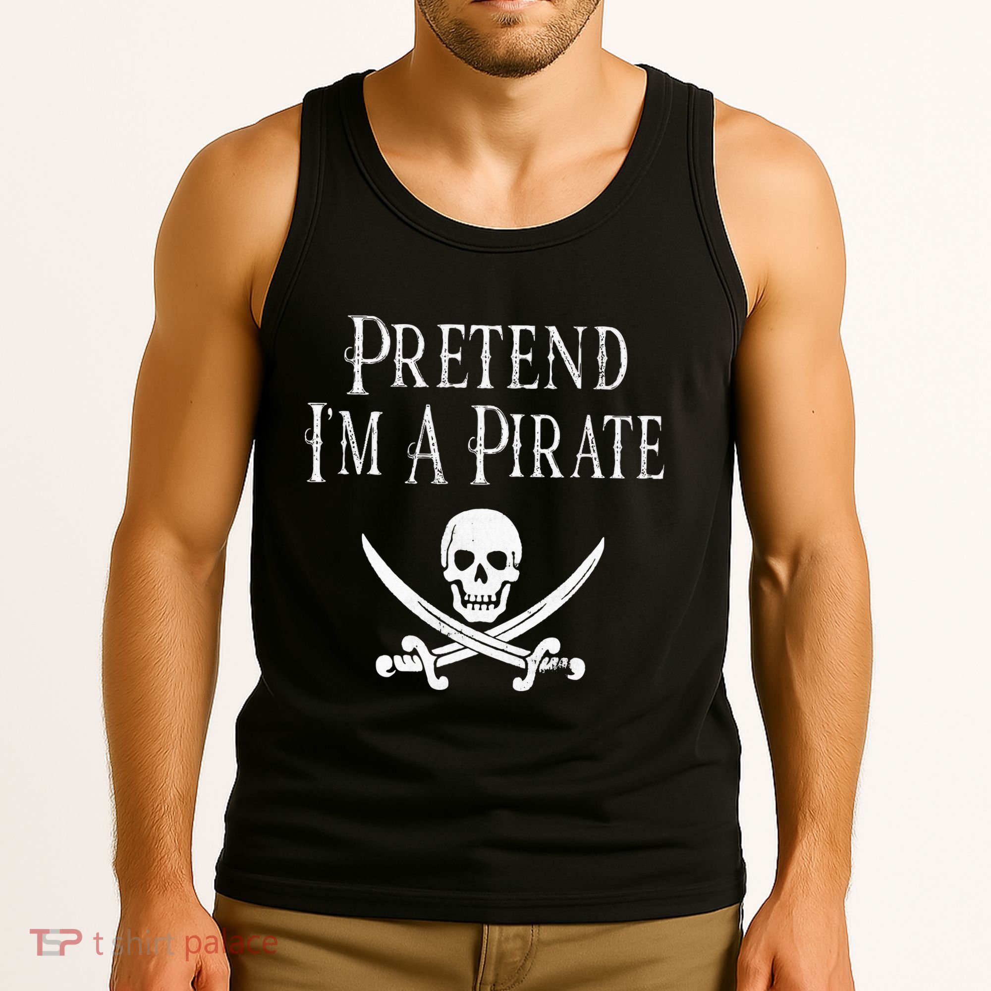Fun Pretend I'm A Pirate Lazy Halloween Costume Skull Swords Tank Top