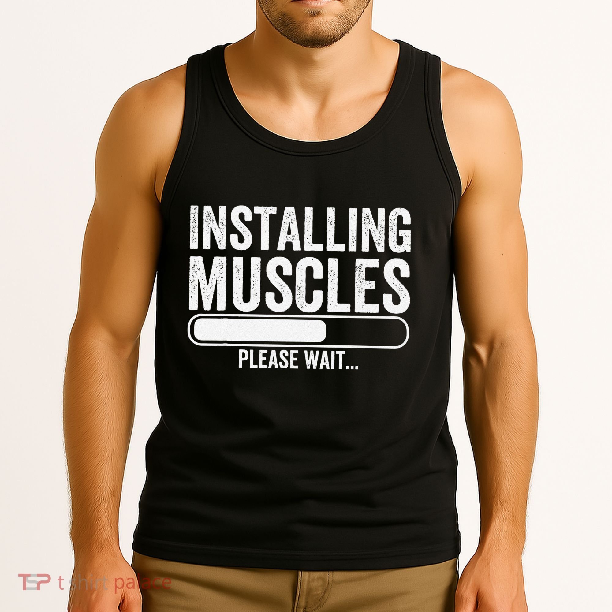 Funny Panda Installing Muscles Please Wait Gym Fitness Tank Top