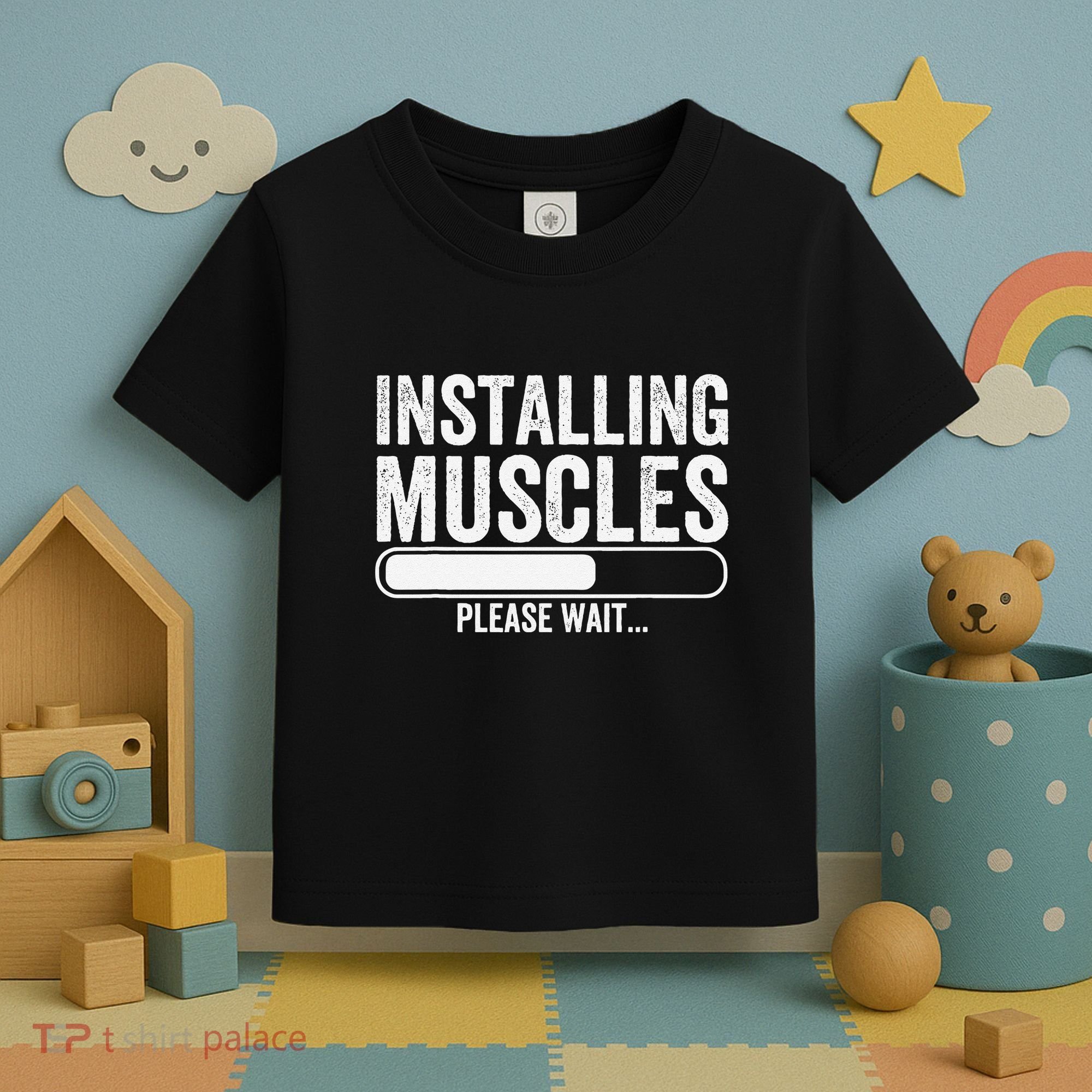 Funny Panda Installing Muscles Please Wait Gym Fitness Toddler T-Shirt