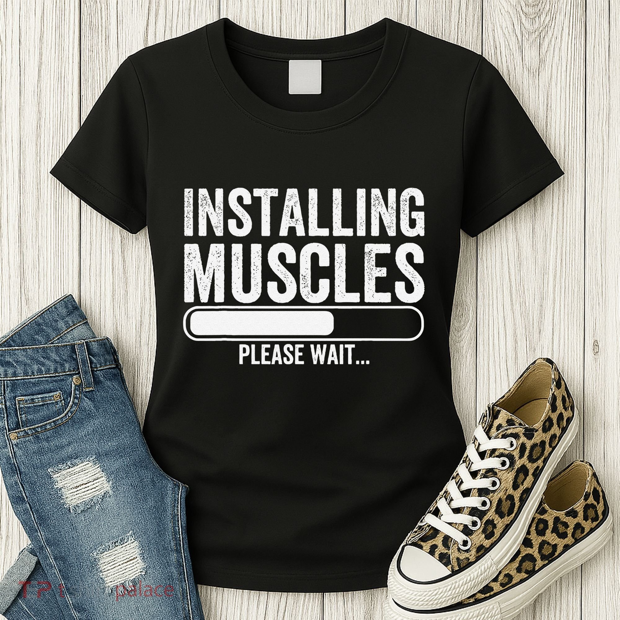 Funny Panda Installing Muscles Please Wait Gym Fitness Women's T-Shirt