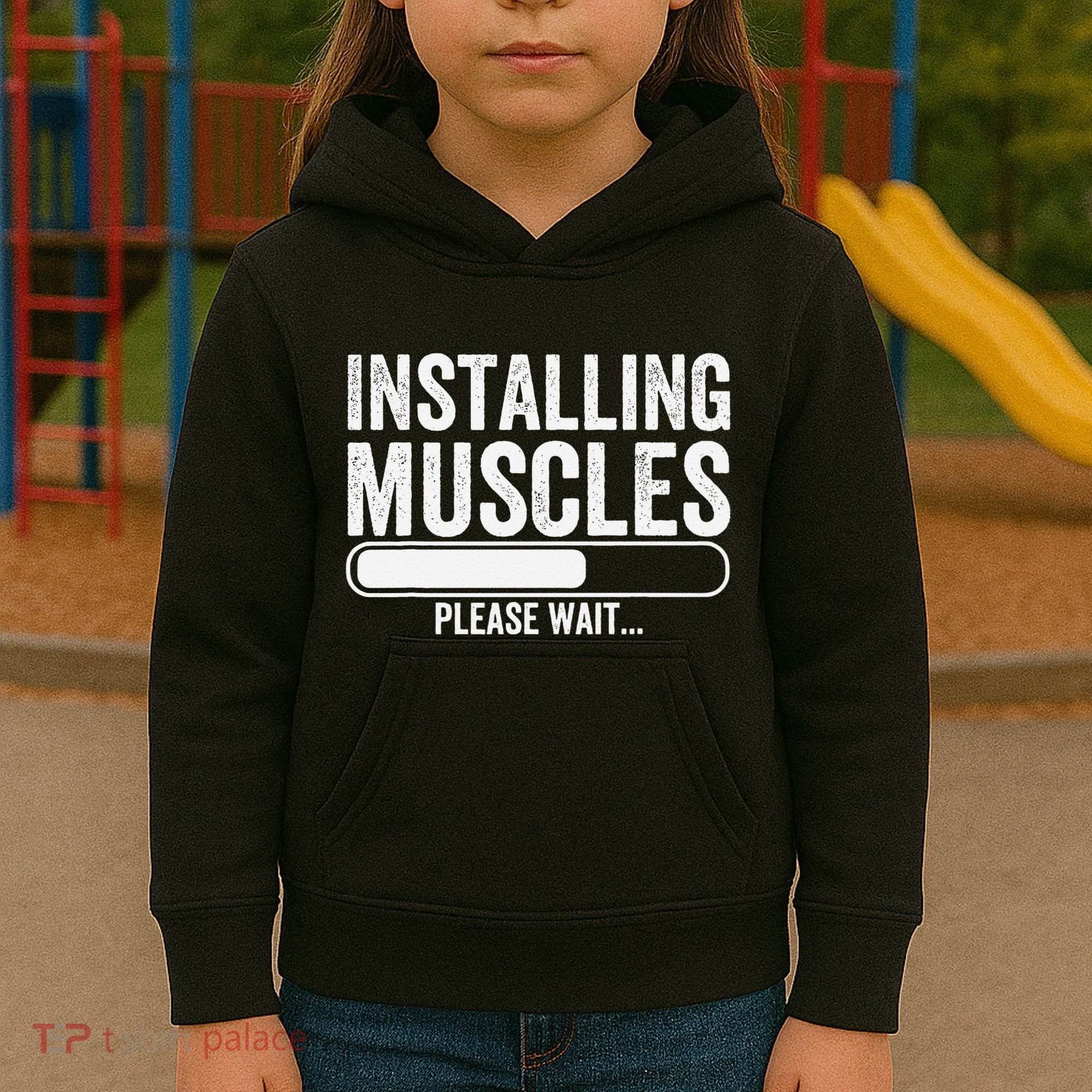 Funny Panda Installing Muscles Please Wait Gym Fitness Kids Hoodie