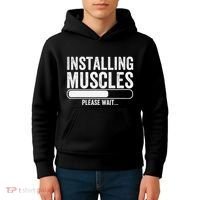 Funny Panda Installing Muscles Please Wait Gym Fitness Kids Hoodie thumb 4