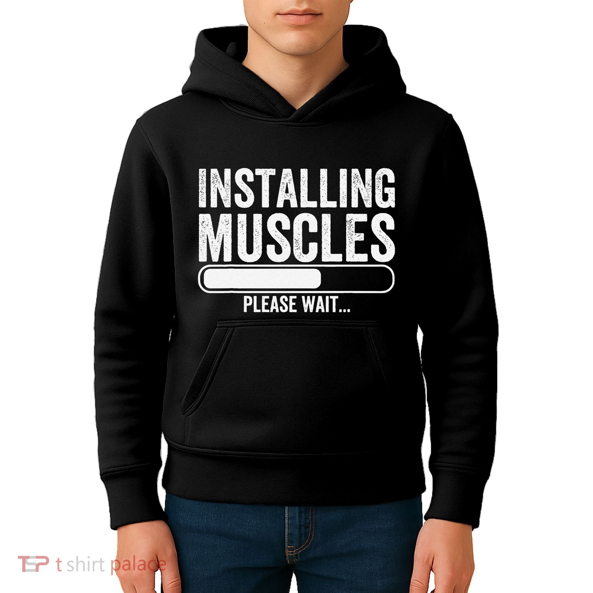 Funny Panda Installing Muscles Please Wait Gym Fitness Kids Hoodie