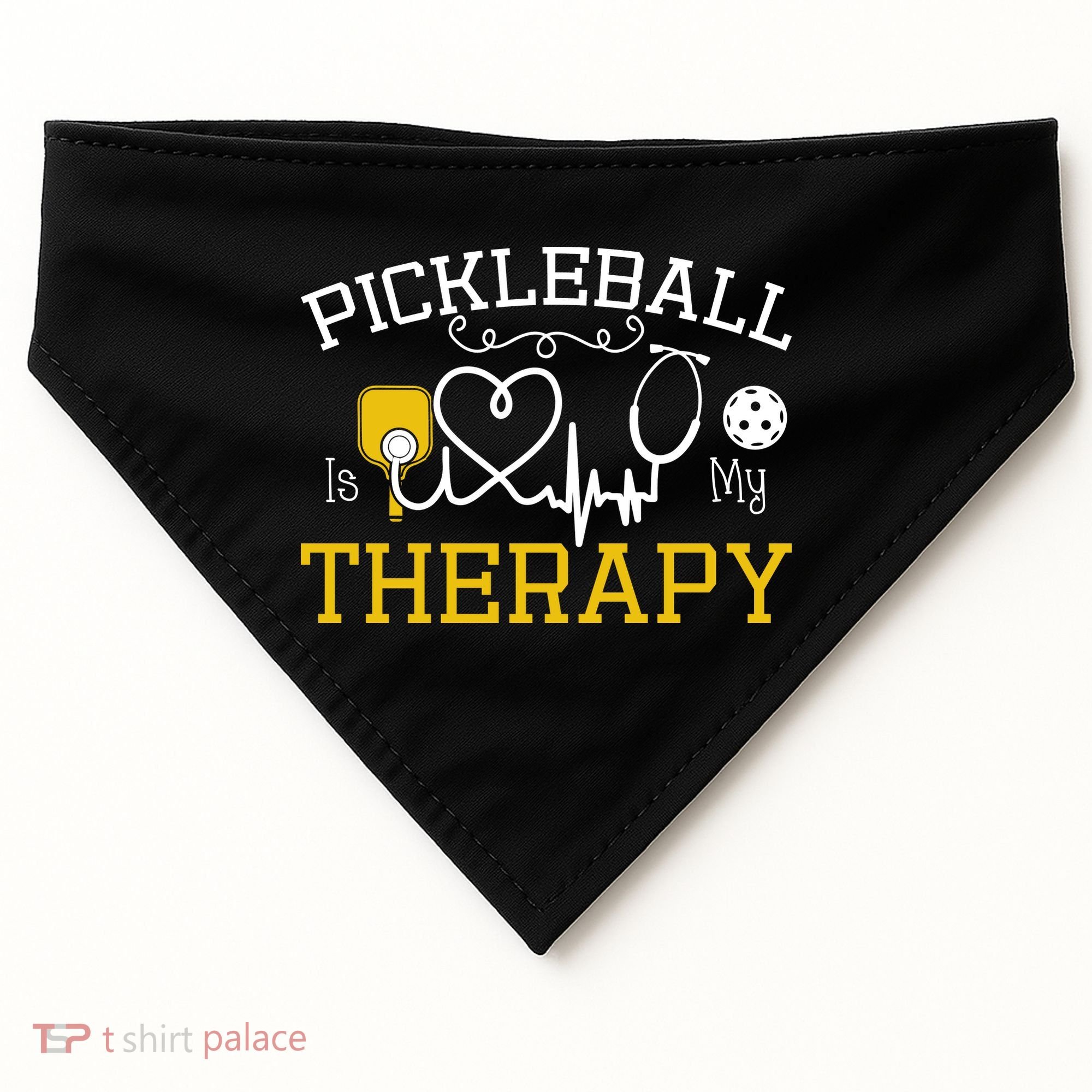 Funny Pickleball Is My Therapy Pickleball Player Humor USA-Made Doggie Bandana