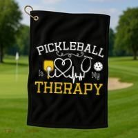 Funny Pickleball Is My Therapy Pickleball Player Humor Golf Towel thumb 1