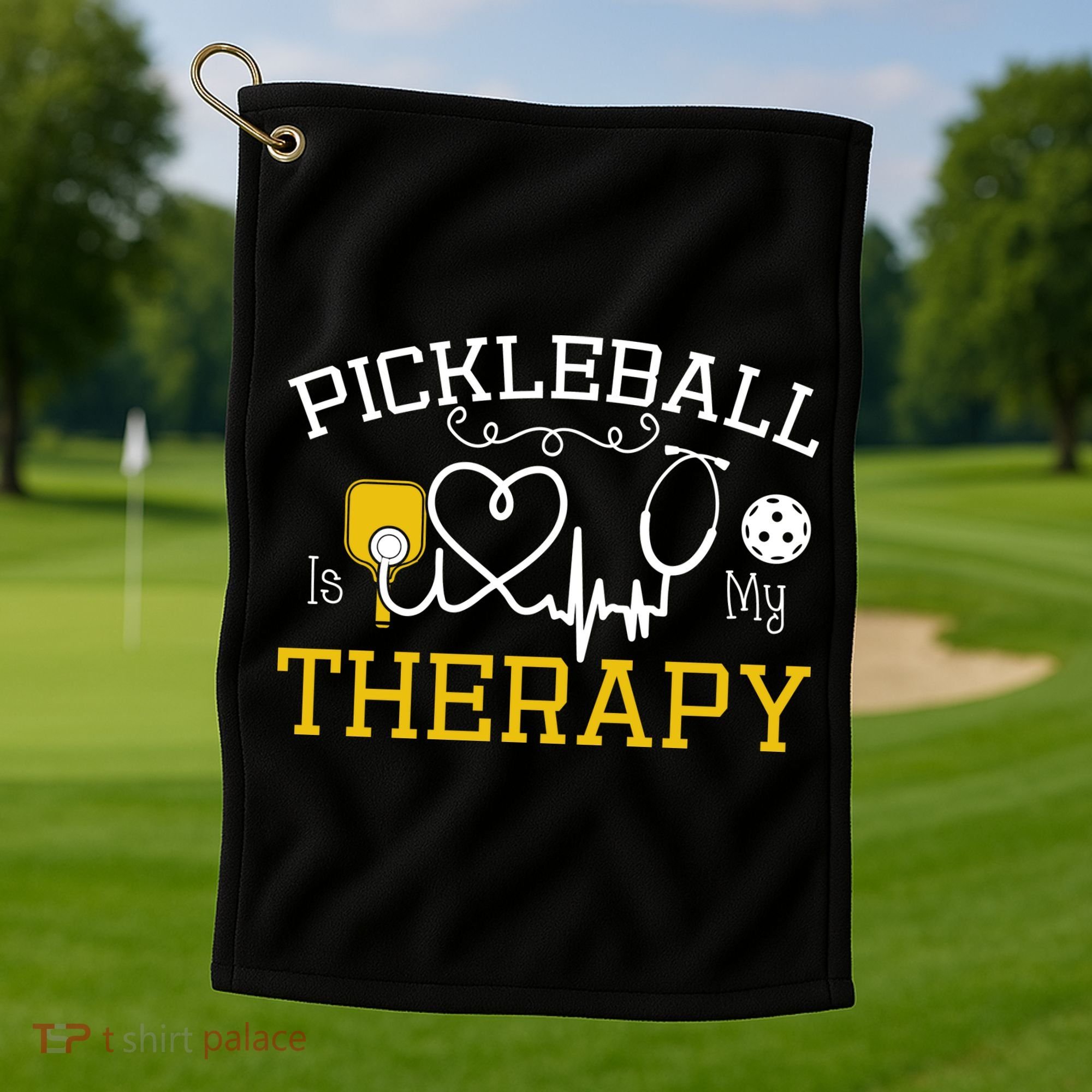 Funny Pickleball Is My Therapy Pickleball Player Humor Golf Towel
