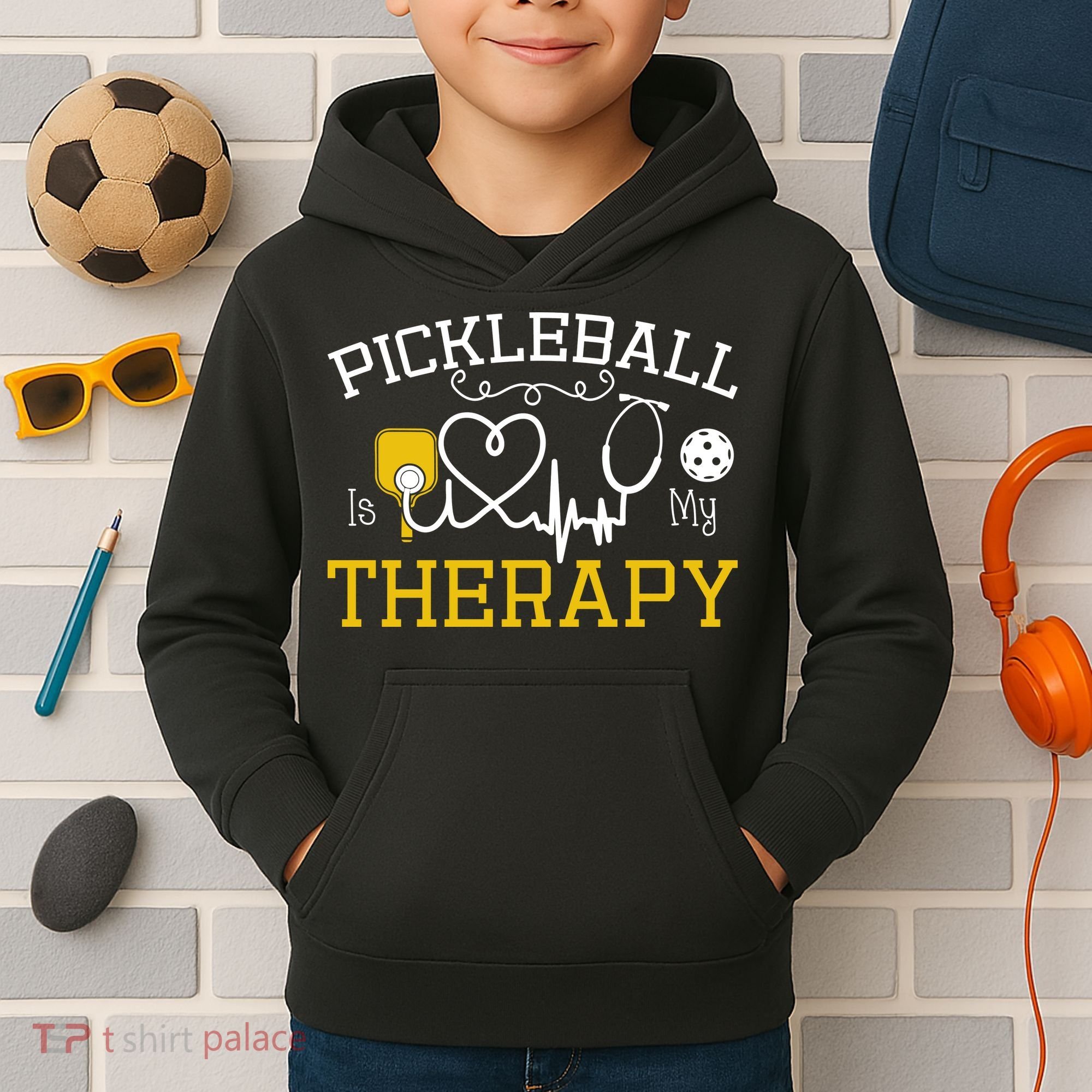 Funny Pickleball Is My Therapy Pickleball Player Humor Kids Hoodie