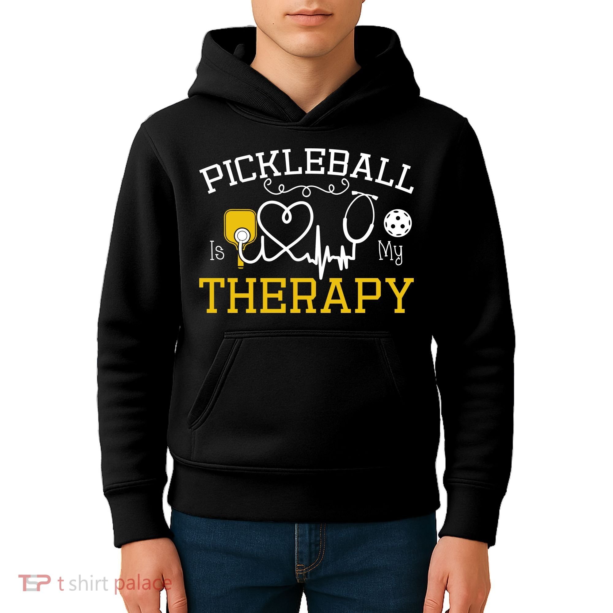 Funny Pickleball Is My Therapy Pickleball Player Humor Kids Hoodie
