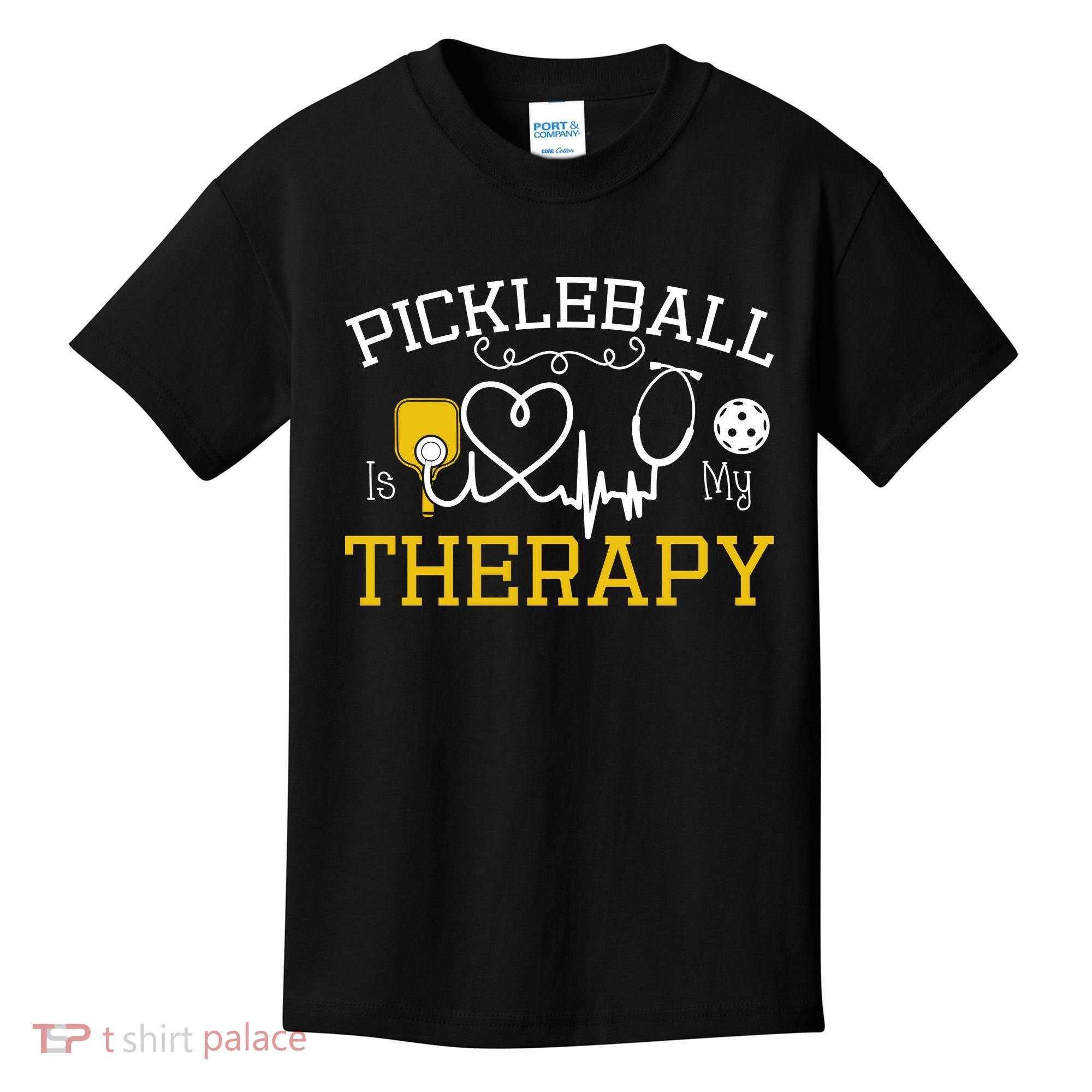 Funny Pickleball Is My Therapy Pickleball Player Humor Kids T-Shirt