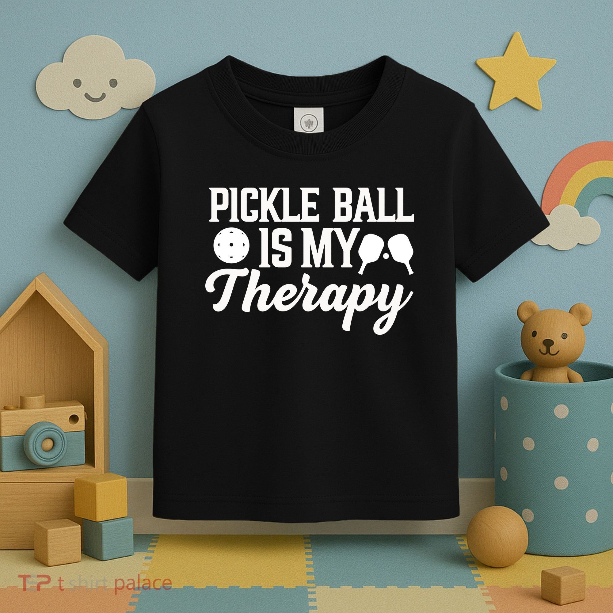 Funny Pickleball Is My Therapy Pickleball Player Humor Toddler T-Shirt