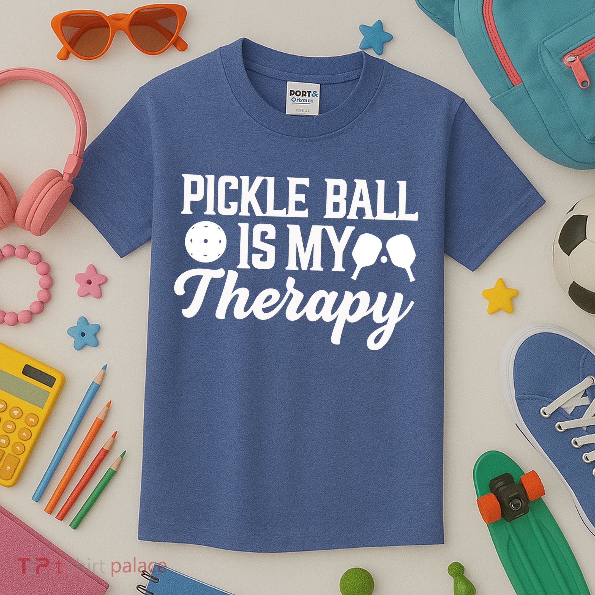 Funny Pickleball Is My Therapy Pickleball Player Humor Kids T-Shirt