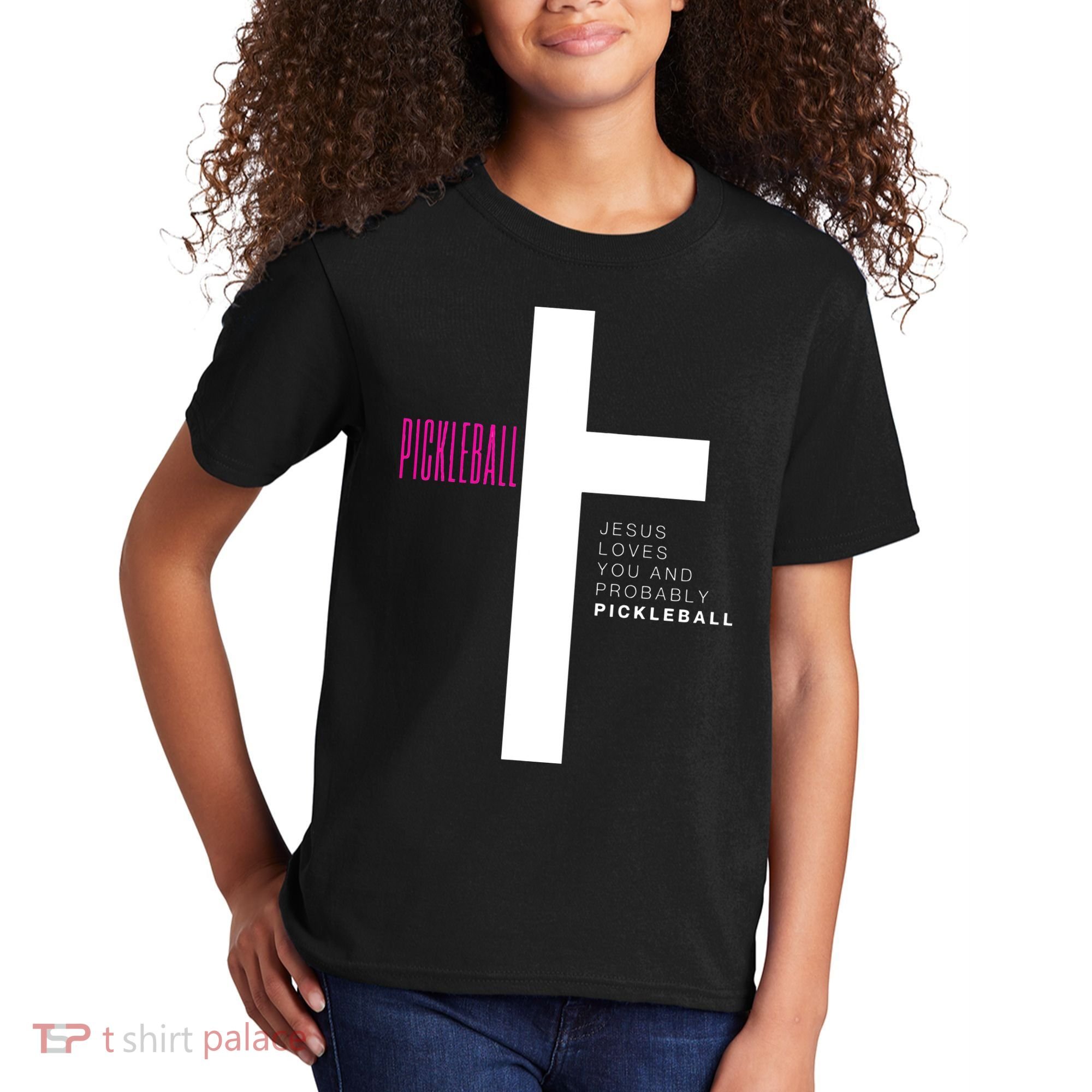 Funny Pickleball Jesus Cross Dink Shot Legend Paddle Pickler Kids T-Shirt