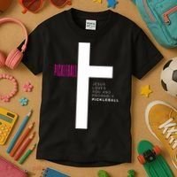 Funny Pickleball Jesus Cross Dink Shot Legend Paddle Pickler Kids T-Shirt thumb 3