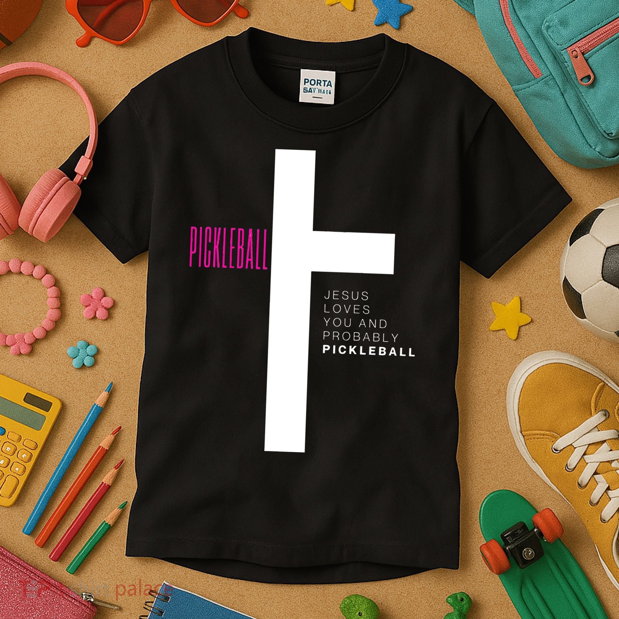 Funny Pickleball Jesus Cross Dink Shot Legend Paddle Pickler Kids T-Shirt