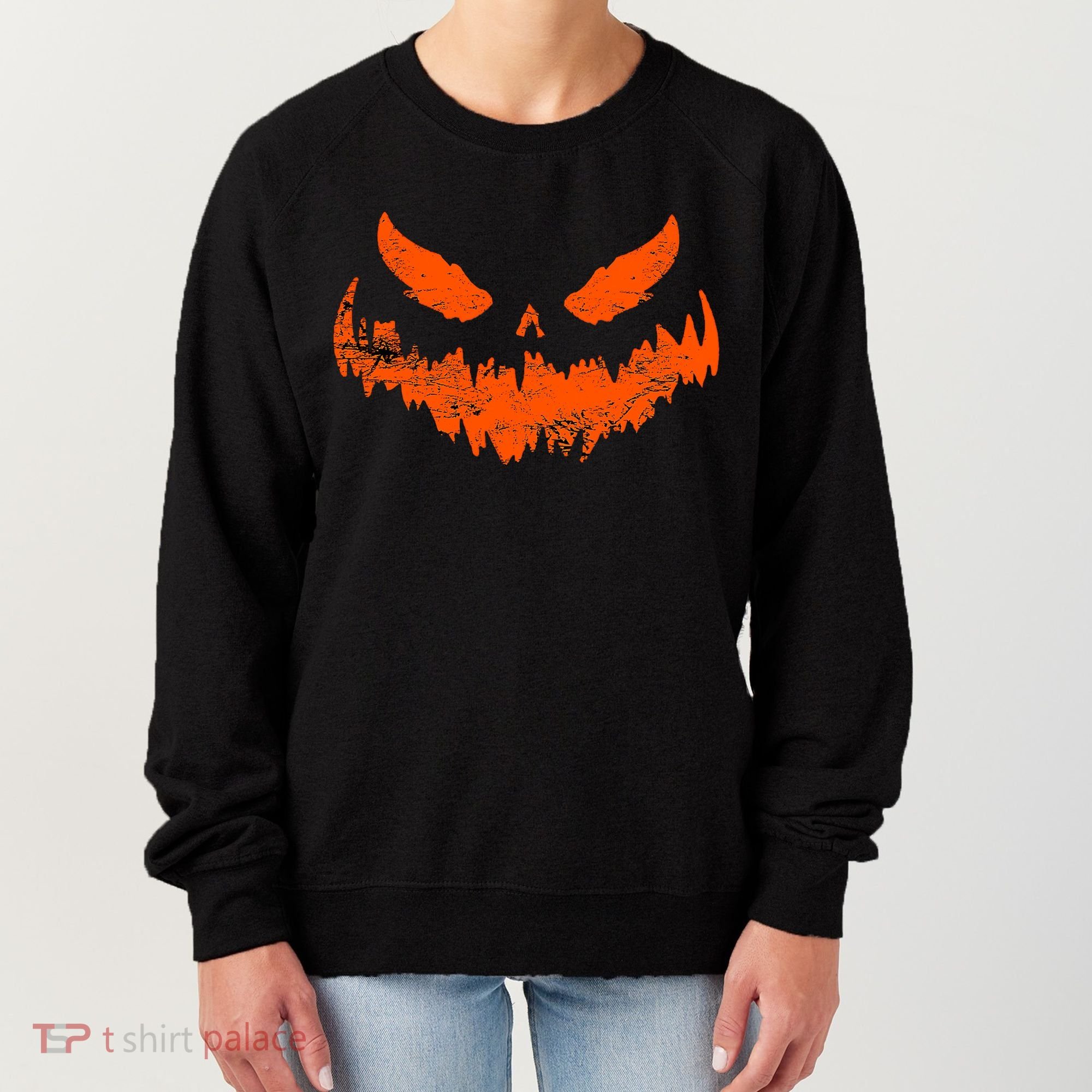Funny Pumpkin Jack O Lantern Scary Pumpkin Face Halloween Women's Sweatshirt