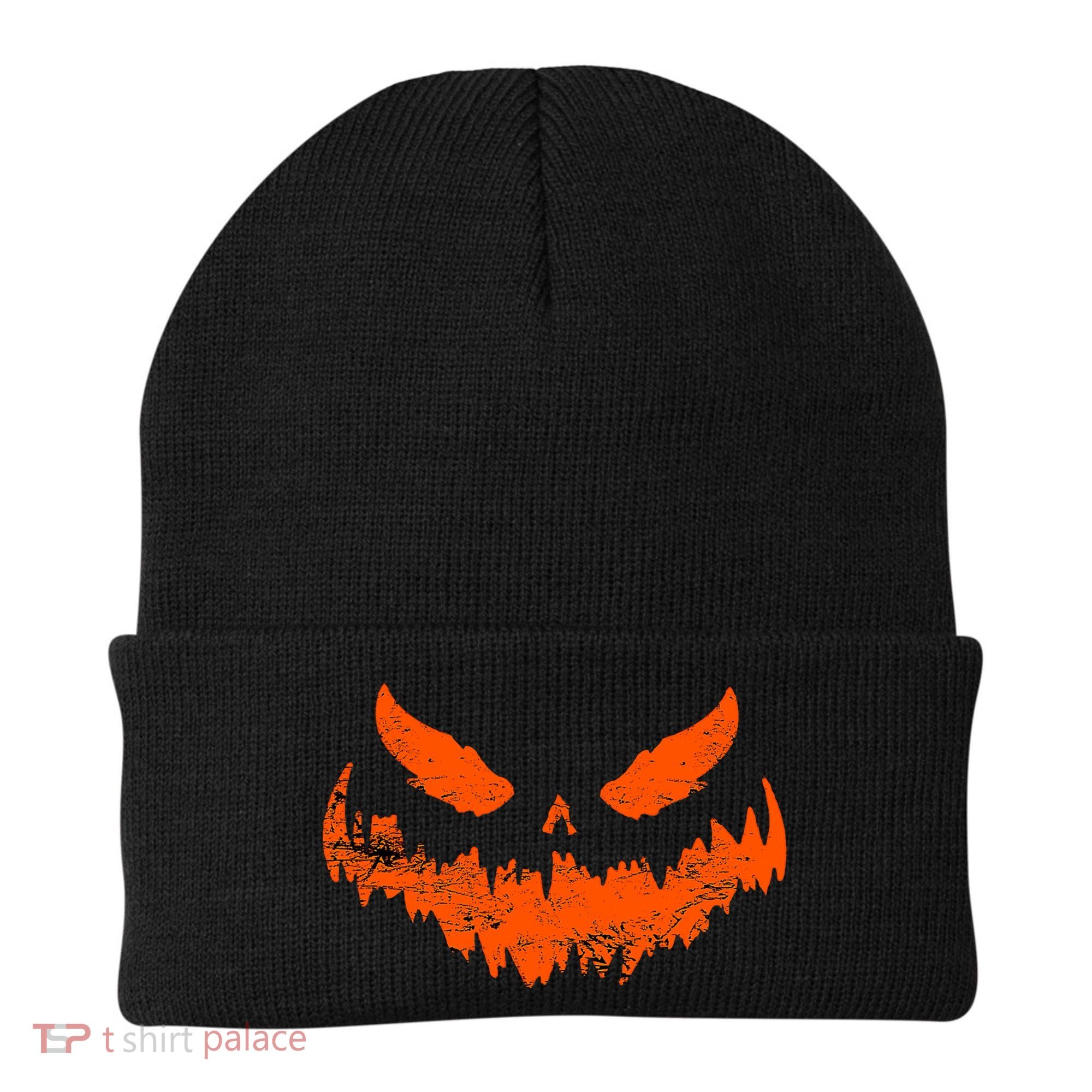 Funny Pumpkin Jack O Lantern Scary Pumpkin Face Halloween Beanie