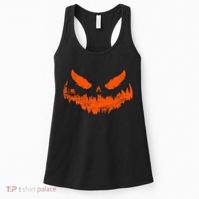 Funny Pumpkin Jack O Lantern Scary Pumpkin Face Halloween Women's Tank Top