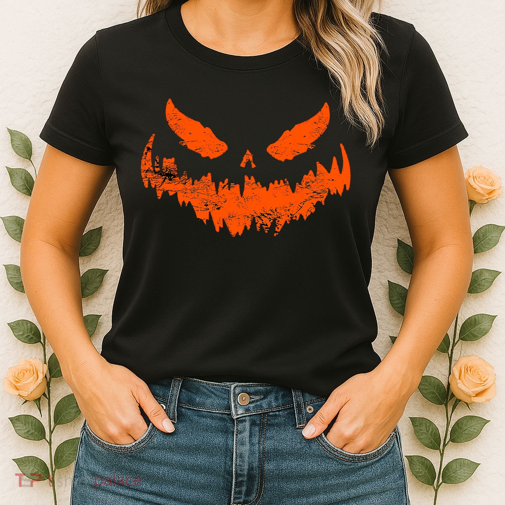 Funny Pumpkin Jack O Lantern Scary Pumpkin Face Halloween Women's T-Shirt