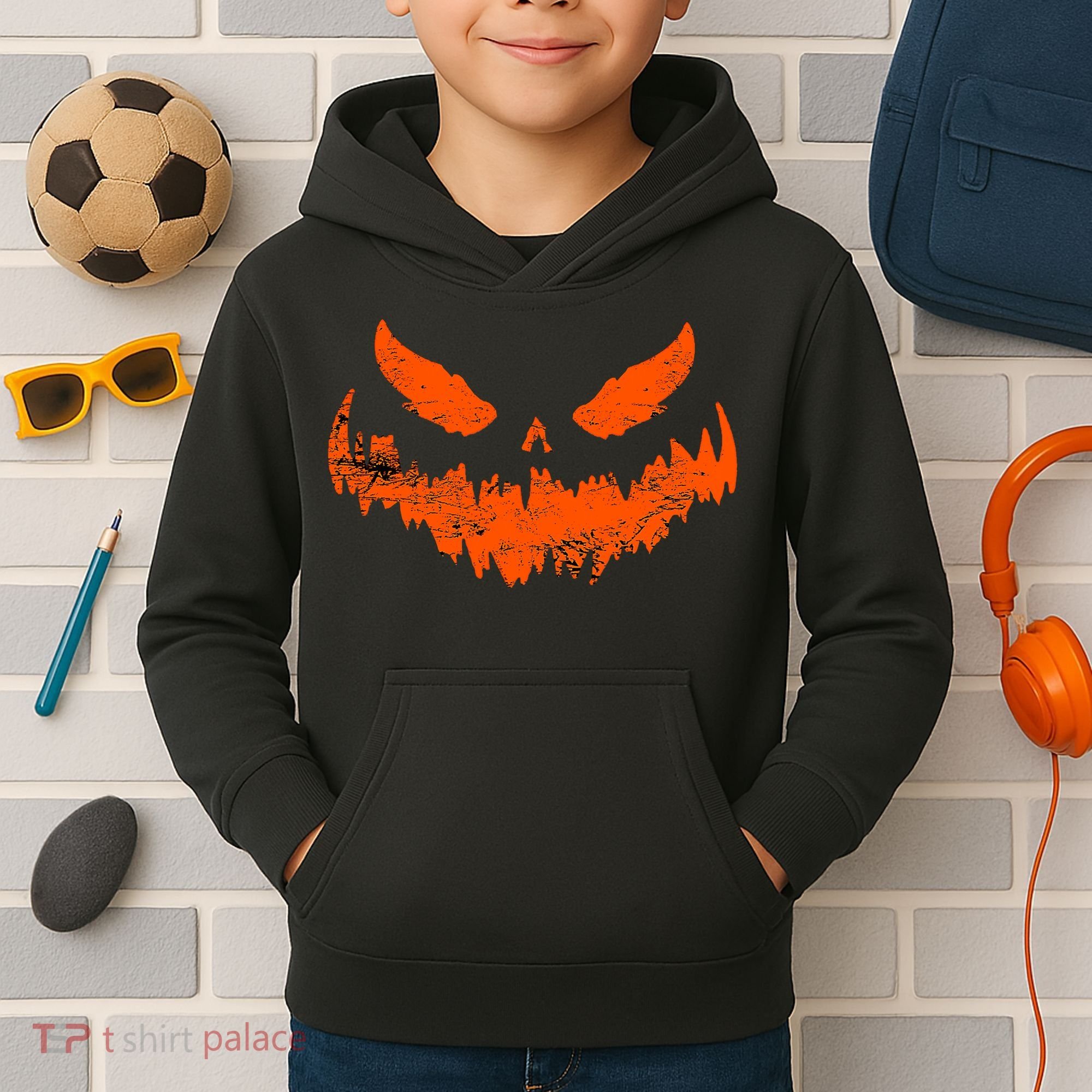 Funny Pumpkin Jack O Lantern Scary Pumpkin Face Halloween Kids Hoodie