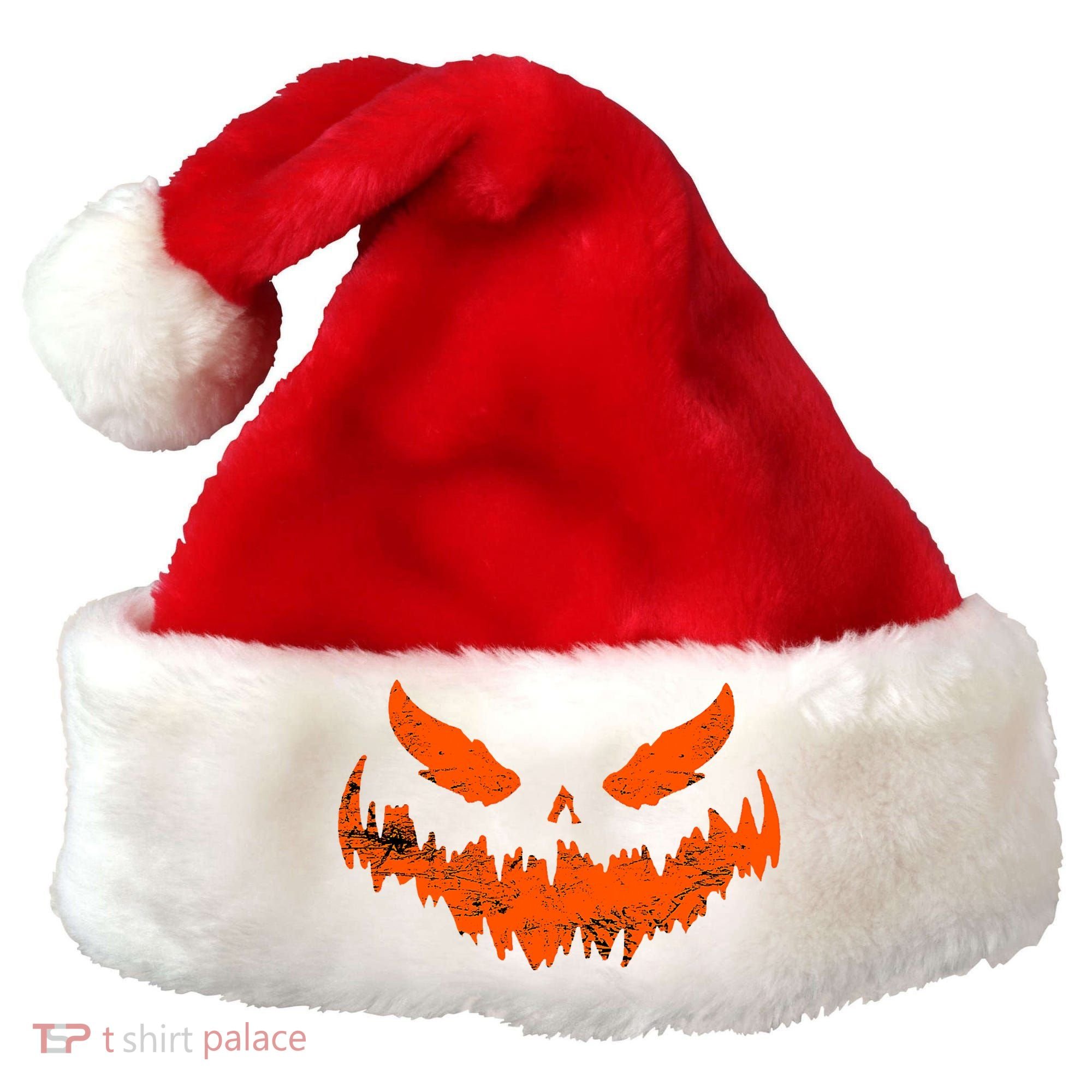 Funny Pumpkin Jack O Lantern Scary Pumpkin Face Halloween Santa Hat