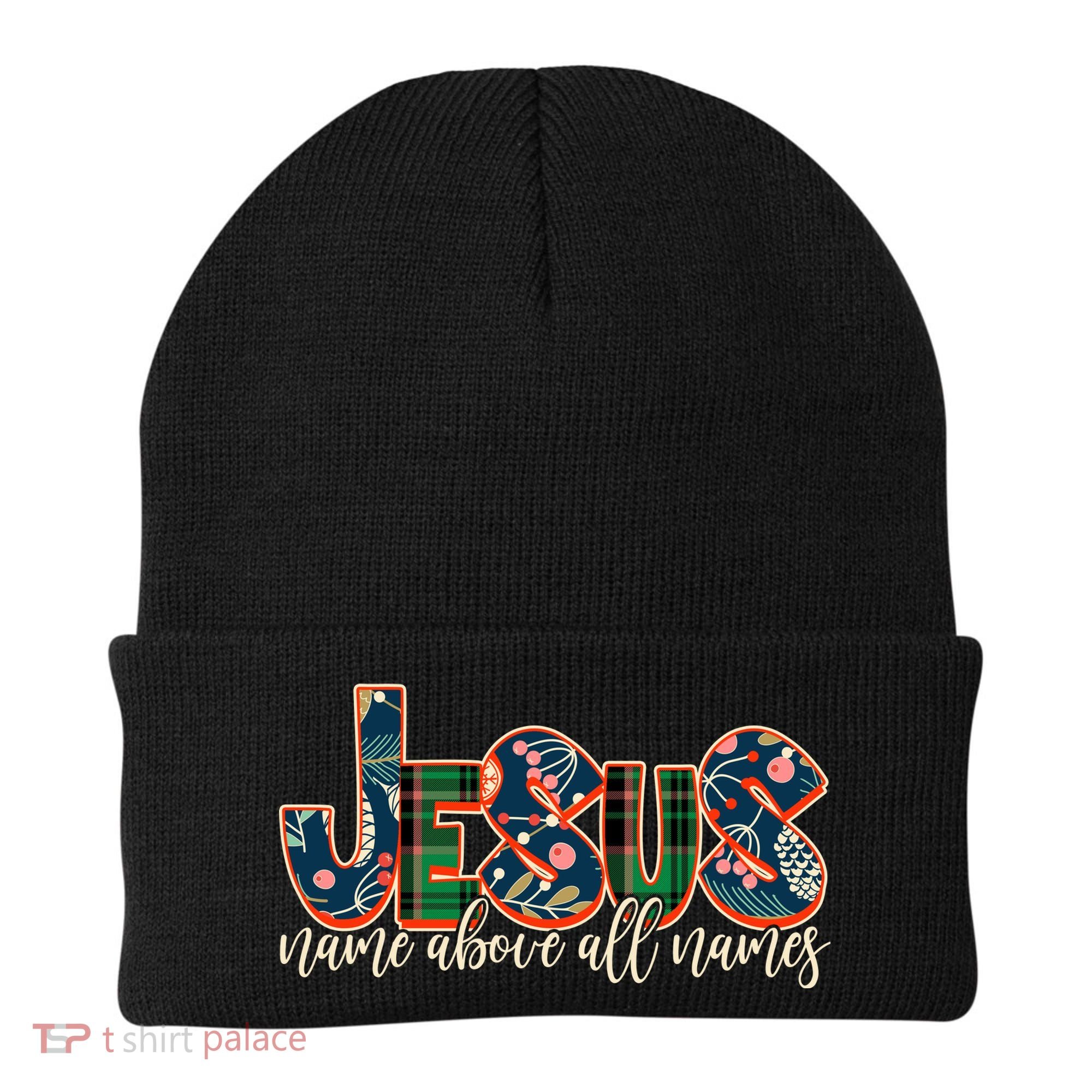 Festive Patten Jesus Name Above All Names Beanie