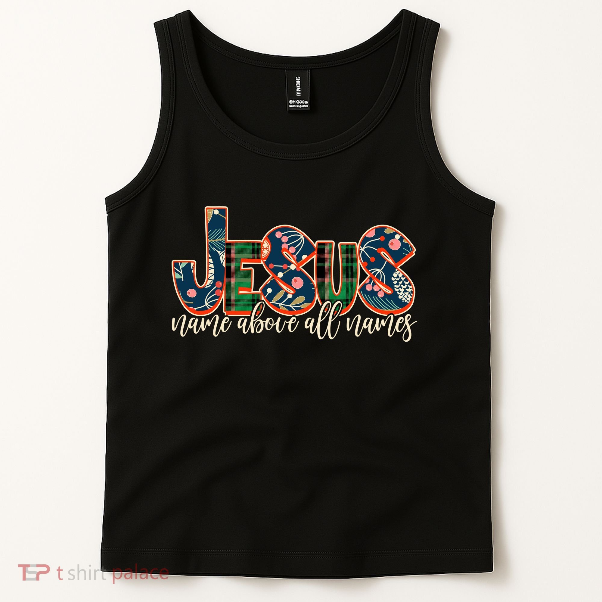 Festive Patten Jesus Name Above All Names Tank Top