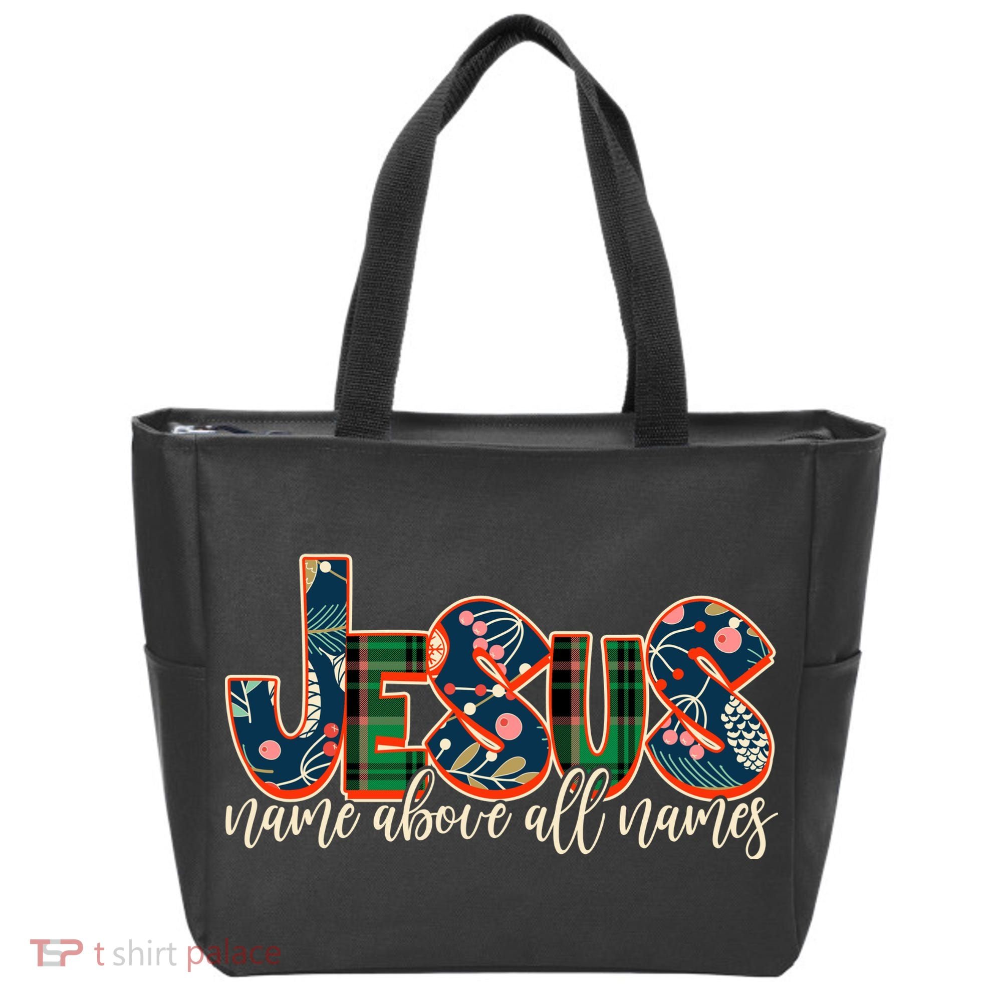 Festive Patten Jesus Name Above All Names Tote Bag