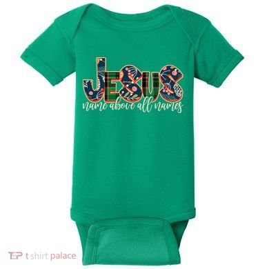 Festive Patten Jesus Name Above All Names Baby Bodysuit