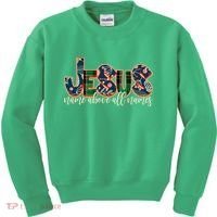 Festive Patten Jesus Name Above All Names Kids Sweatshirt thumb 0