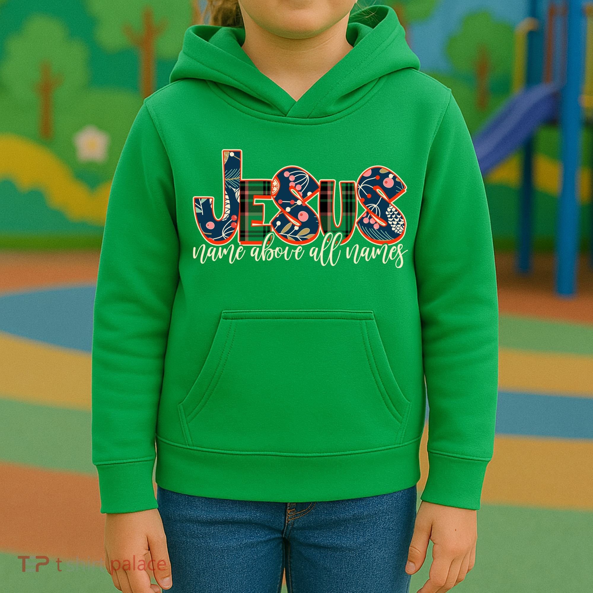 Festive Patten Jesus Name Above All Names Kids Hoodie