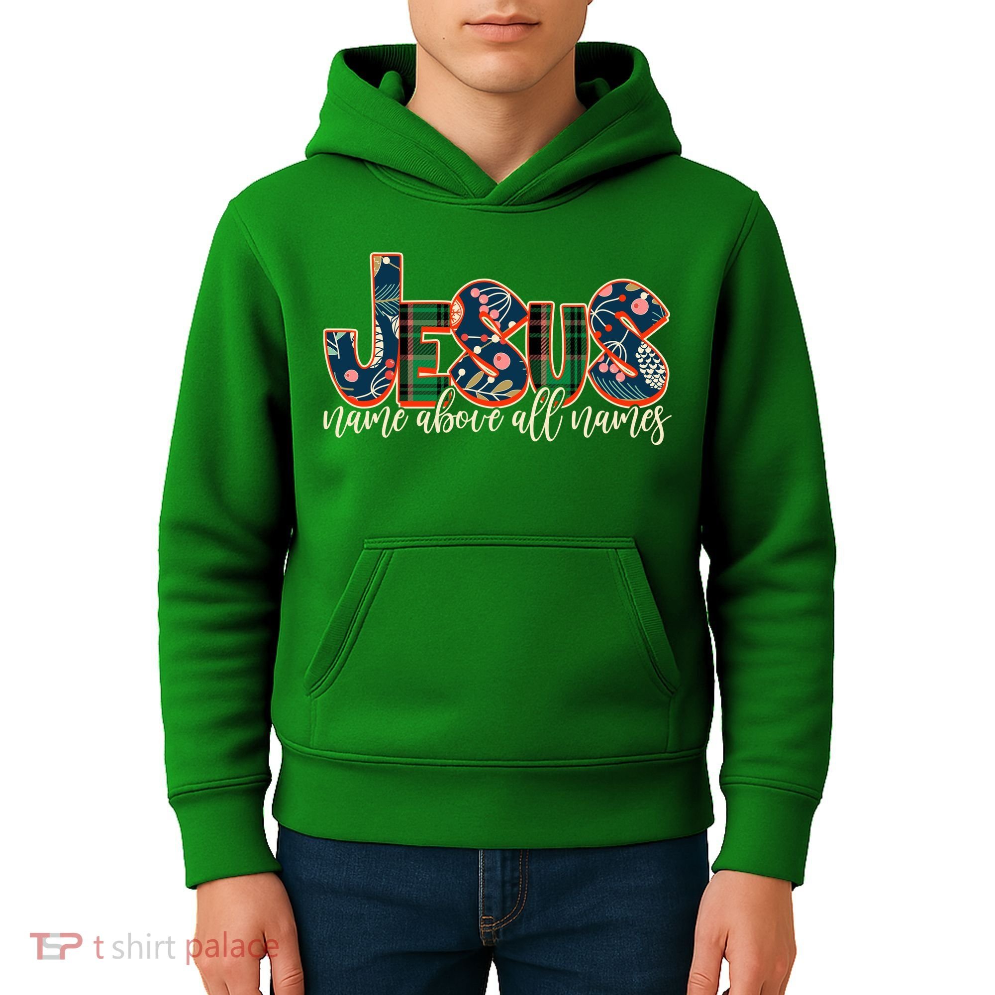 Festive Patten Jesus Name Above All Names Kids Hoodie