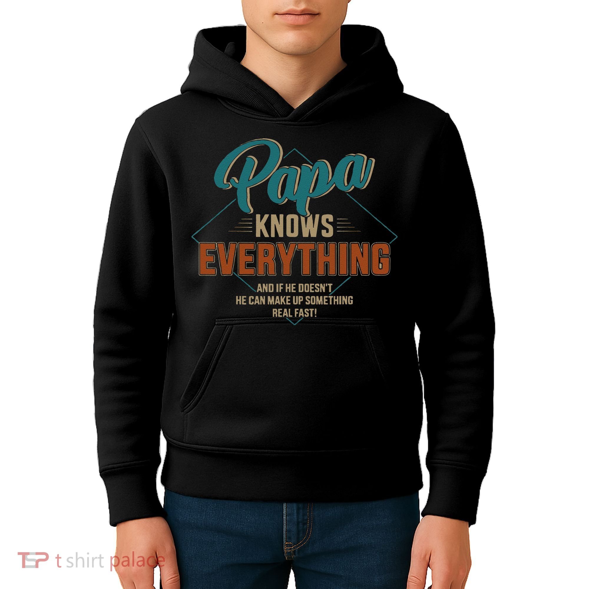 Funny Papa Knows Everything For Grandpa Or Dad Fathers Day Kids Hoodie