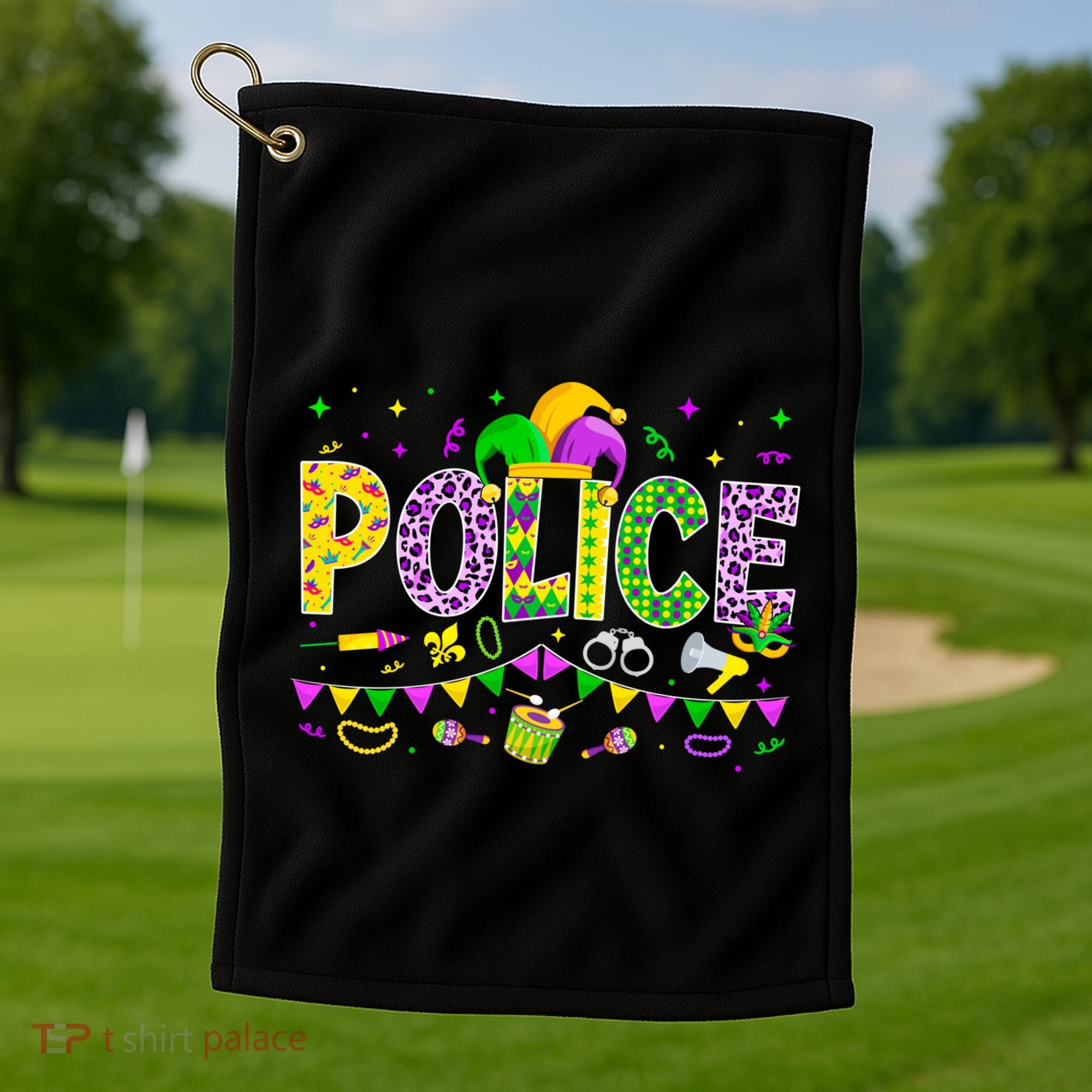 Funny Police Lover Mardi Gras Carnival Party Cool Gift Golf Towel