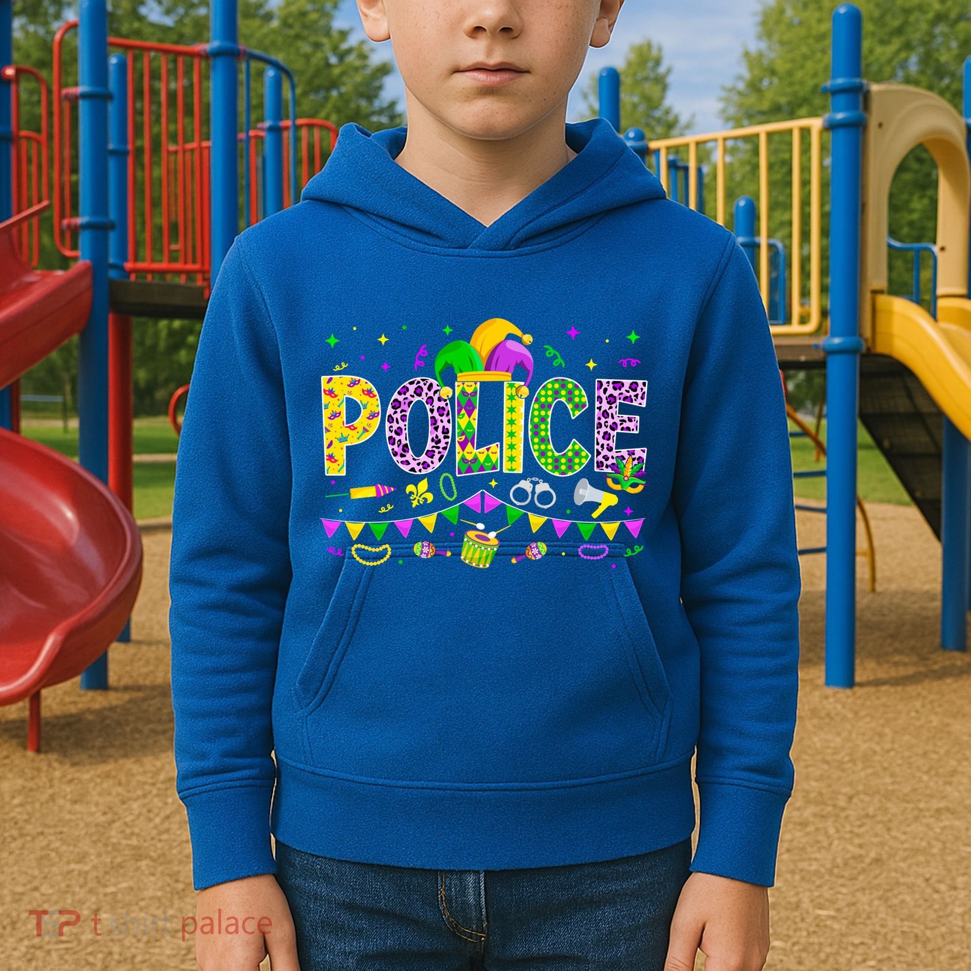 Funny Police Lover Mardi Gras Carnival Party Cool Gift Kids Hoodie
