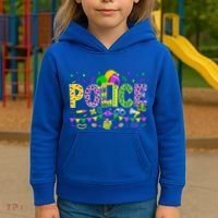 Funny Police Lover Mardi Gras Carnival Party Cool Gift Kids Hoodie thumb 3