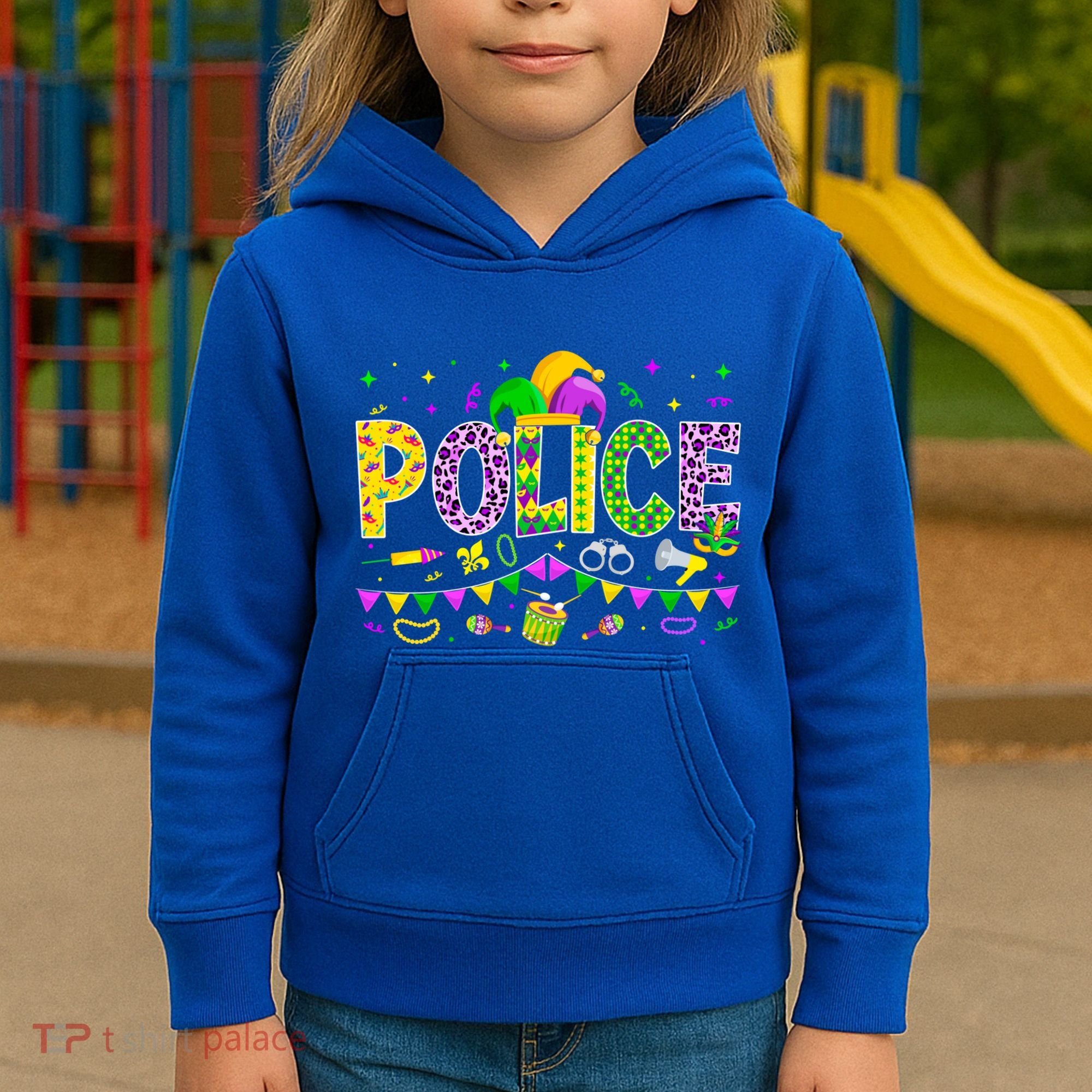 Funny Police Lover Mardi Gras Carnival Party Cool Gift Kids Hoodie