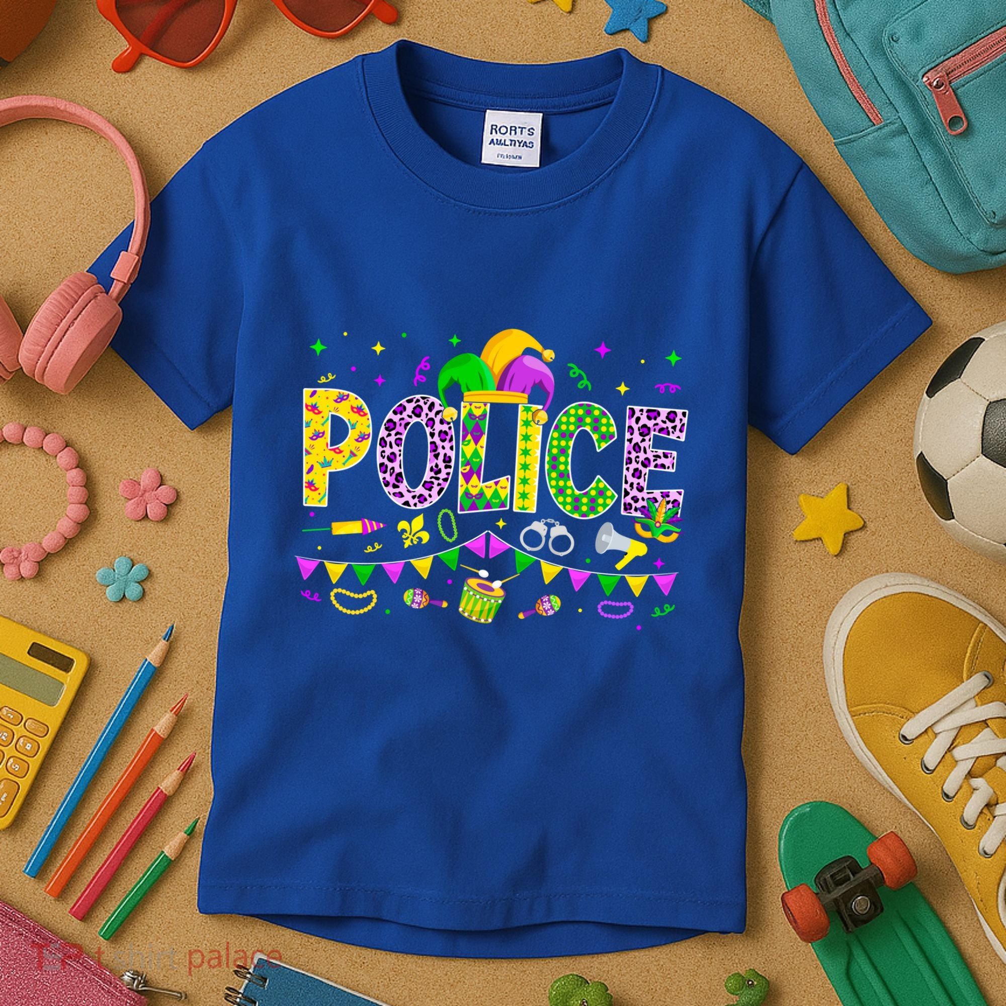 Funny Police Lover Mardi Gras Carnival Party Cool Gift Kids T-Shirt