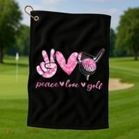 Funny Peace Love Golf Player Sport Lovers Golf Towel thumb 1
