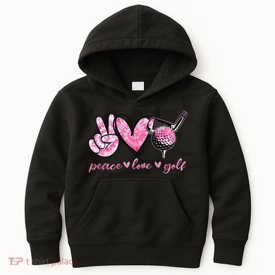 Funny Peace Love Golf Player Sport Lovers Kids Hoodie