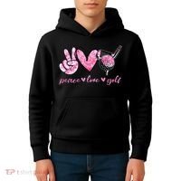 Funny Peace Love Golf Player Sport Lovers Kids Hoodie thumb 4