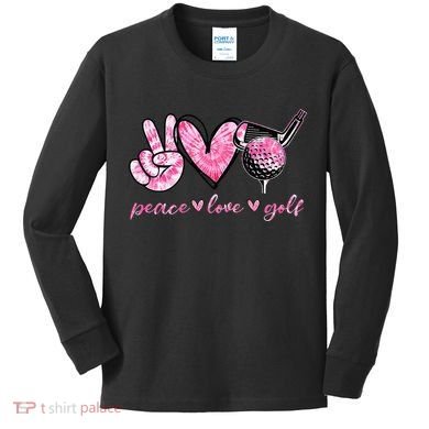 Funny Peace Love Golf Player Sport Lovers Kids Long Sleeve Shirt