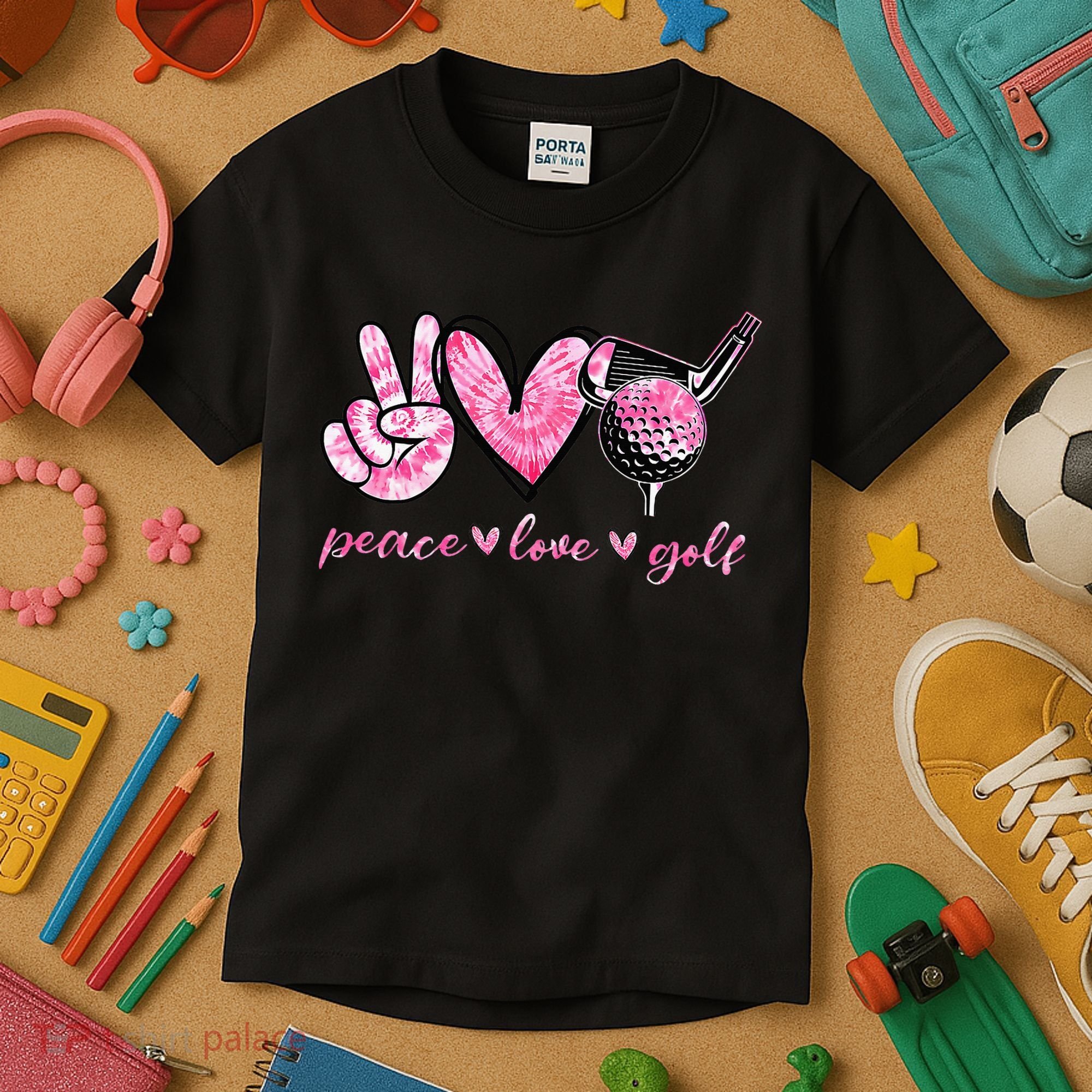 Funny Peace Love Golf Player Sport Lovers Kids T-Shirt